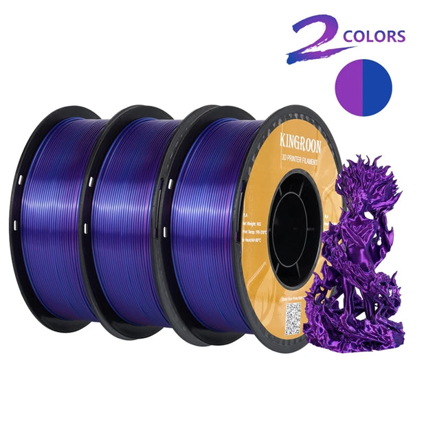 Dual-color Silk PLA Filament 1.75mm 2 Color Coextrusion Glossy 3D Printer Filament PLA, 3kg/pack 1kg each spool