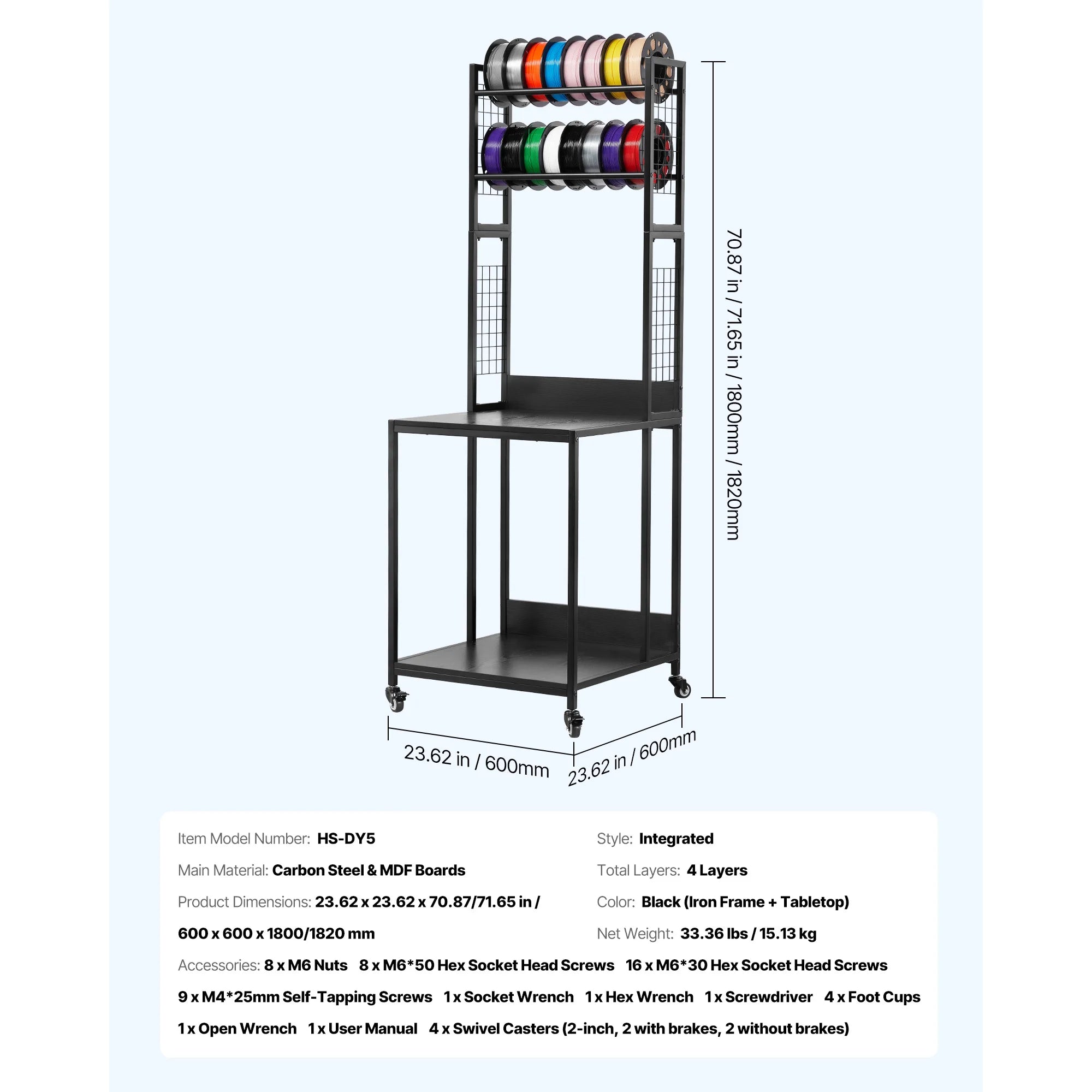 Premium 4-Tier Heavy-Duty 3D Printer Workstation & Filament Storage Cart
