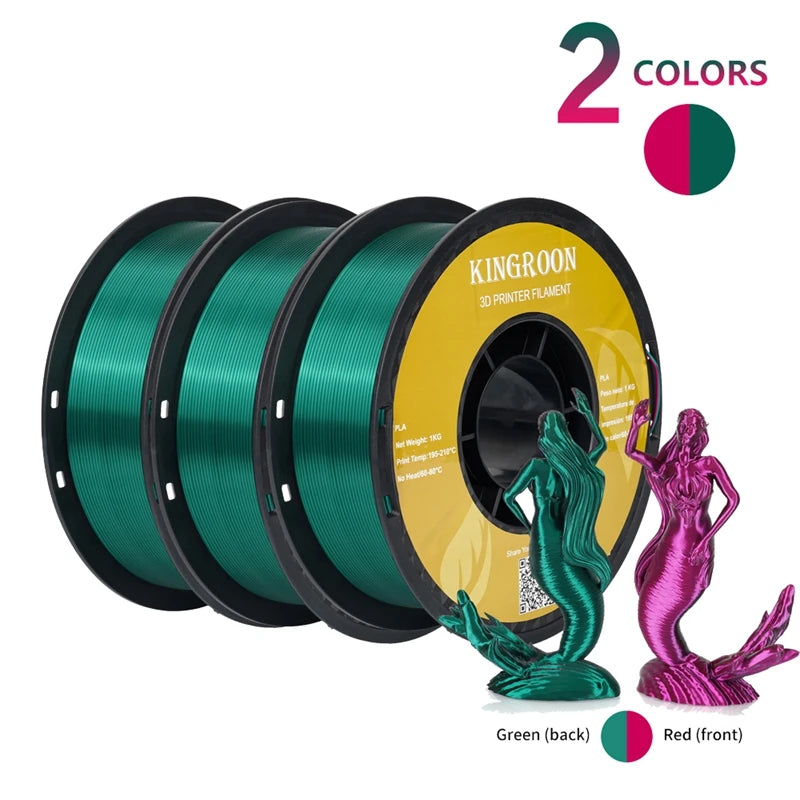 Dual-color Silk PLA Filament 1.75mm 2 Color Coextrusion Glossy 3D Printer Filament PLA, 3kg/pack 1kg each spool