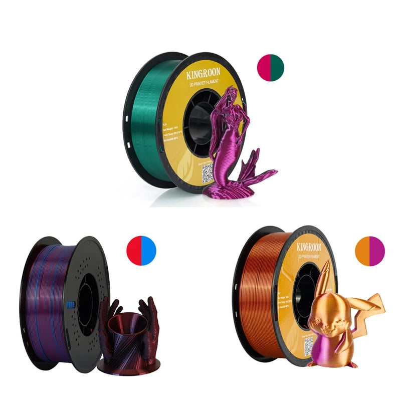 Dual-color Silk PLA Filament 1.75mm 2 Color Coextrusion Glossy 3D Printer Filament PLA, 3kg/pack 1kg each spool
