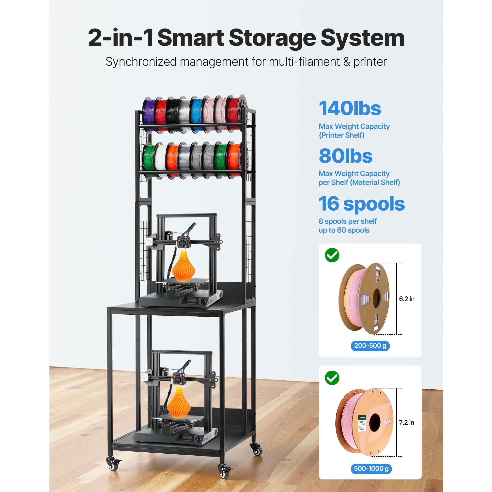 Premium 4-Tier Heavy-Duty 3D Printer Workstation & Filament Storage Cart