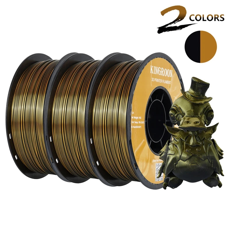 Dual-color Silk PLA Filament 1.75mm 2 Color Coextrusion Glossy 3D Printer Filament PLA, 3kg/pack 1kg each spool