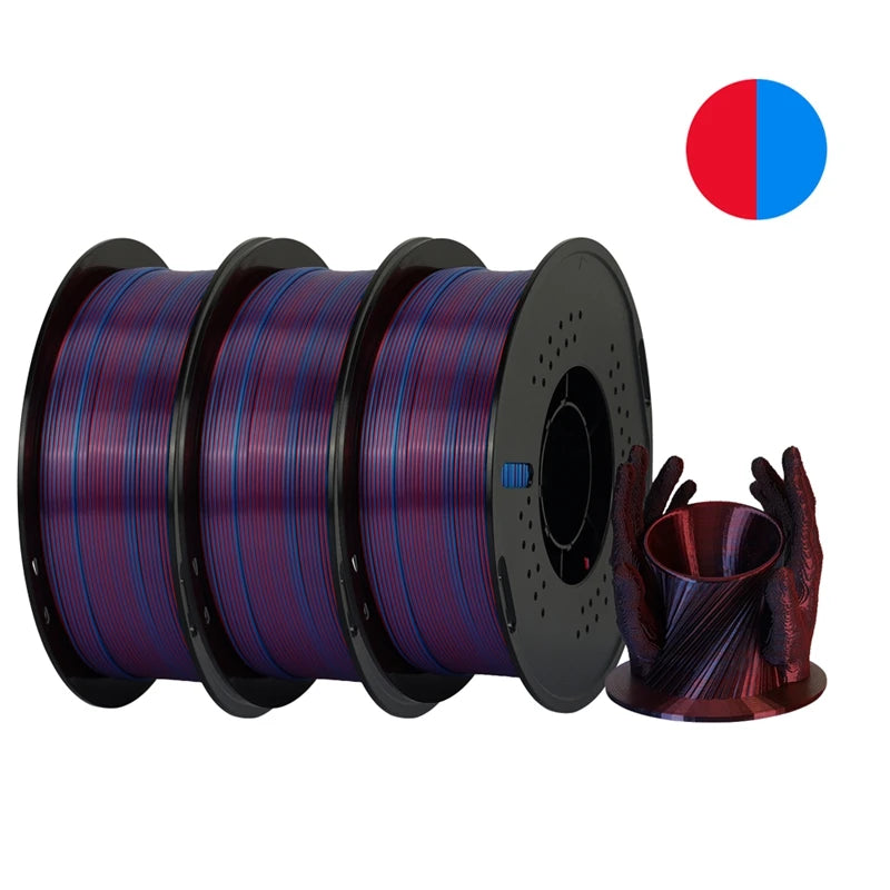 Dual-color Silk PLA Filament 1.75mm 2 Color Coextrusion Glossy 3D Printer Filament PLA, 3kg/pack 1kg each spool