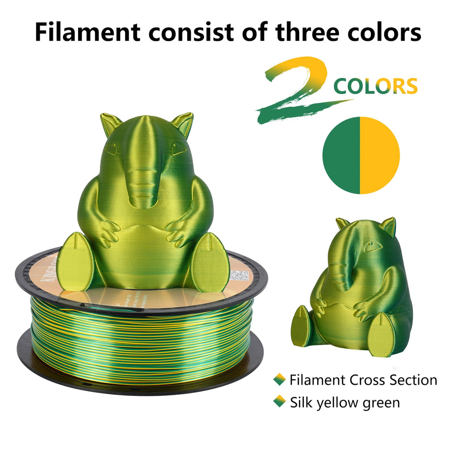 Dual-color Silk PLA Filament 1.75mm 2 Color Coextrusion Glossy 3D Printer Filament PLA, 3kg/pack 1kg each spool
