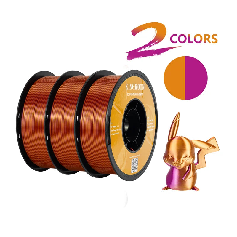 Dual-color Silk PLA Filament 1.75mm 2 Color Coextrusion Glossy 3D Printer Filament PLA, 3kg/pack 1kg each spool