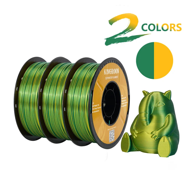 Dual-color Silk PLA Filament 1.75mm 2 Color Coextrusion Glossy 3D Printer Filament PLA, 3kg/pack 1kg each spool
