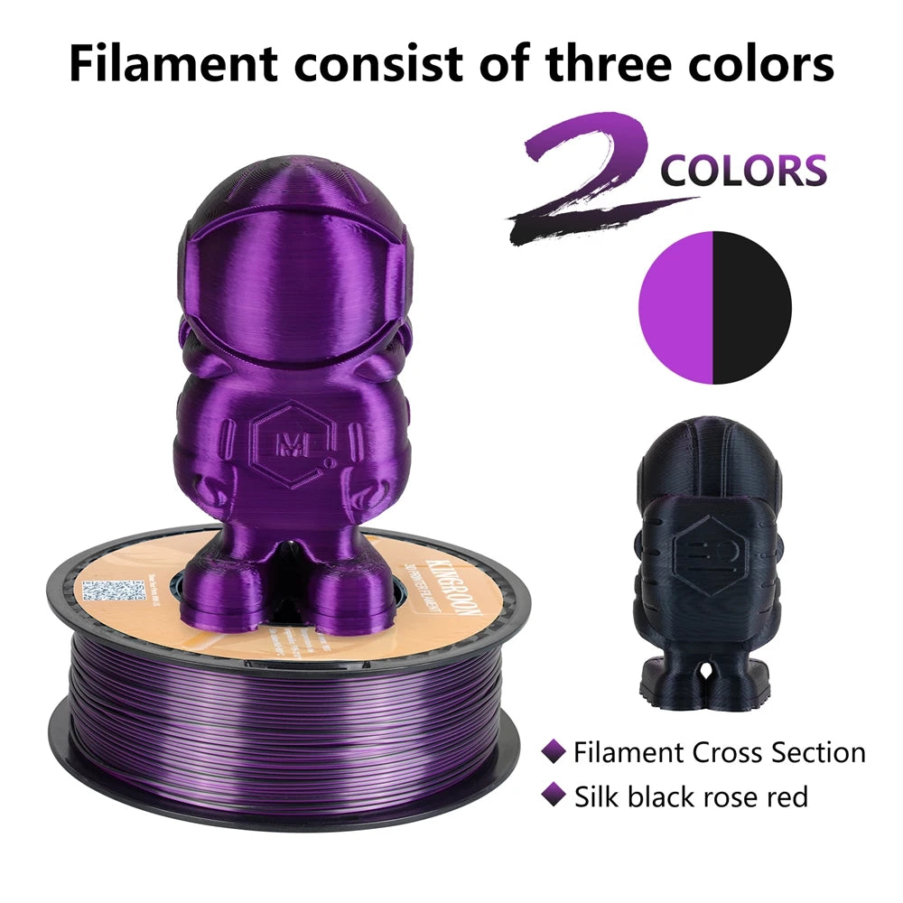 Dual-color Silk PLA Filament 1.75mm 2 Color Coextrusion Glossy 3D Printer Filament PLA, 3kg/pack 1kg each spool