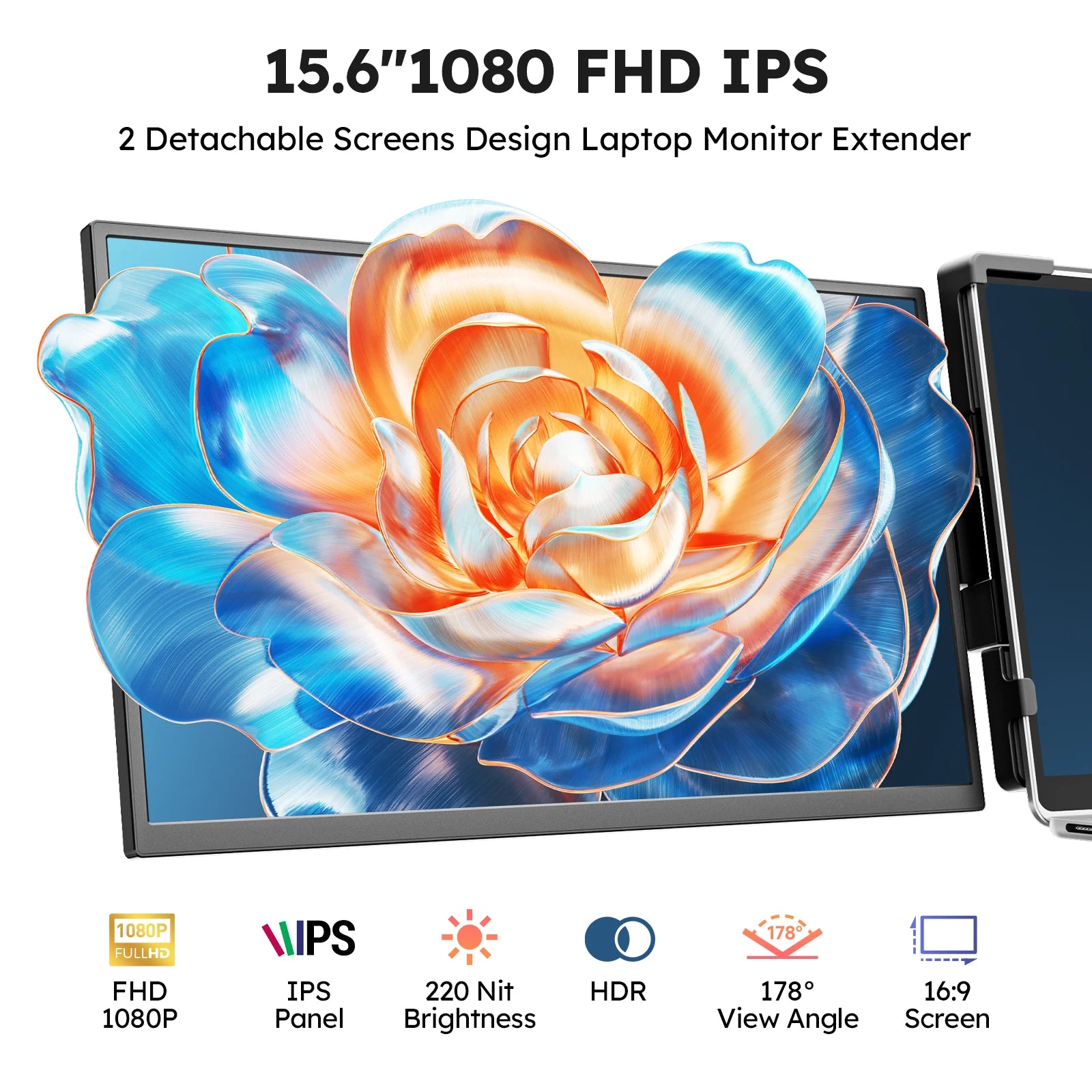 Portable 15.6-Inch Dual Monitor Extender for Laptops | 1080P FHD IPS Display Panel