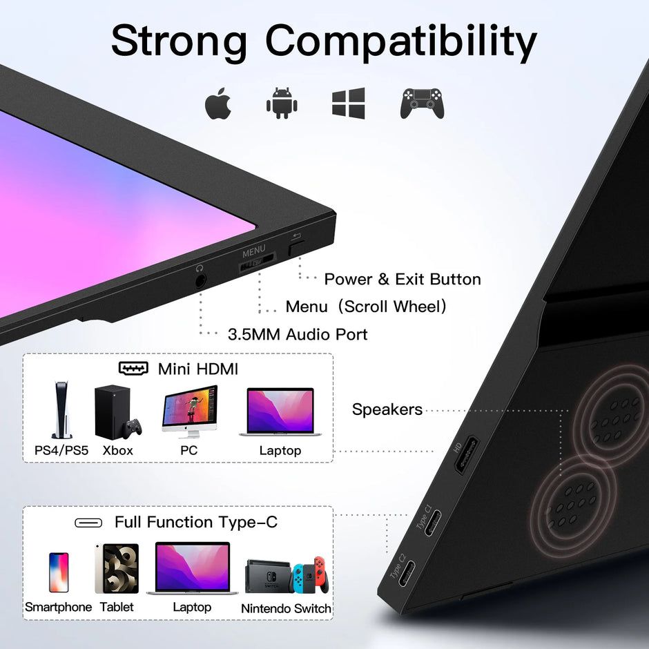 Portable Monitor for Laptop 15.6-Inch | 1080P FHD External Screen with HDR & USB-C