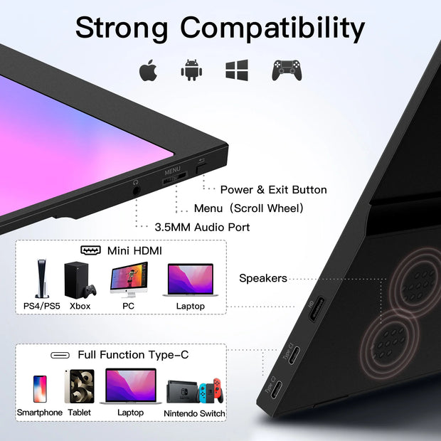 Portable Monitor for Laptop 15.6-Inch | 1080P FHD External Screen with HDR & USB-C