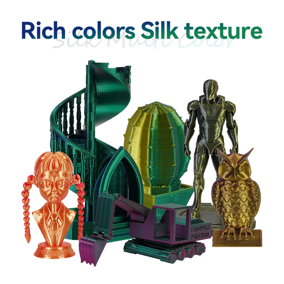 Dual-color Silk PLA Filament 1.75mm 2 Color Coextrusion Glossy 3D Printer Filament PLA, 3kg/pack 1kg each spool