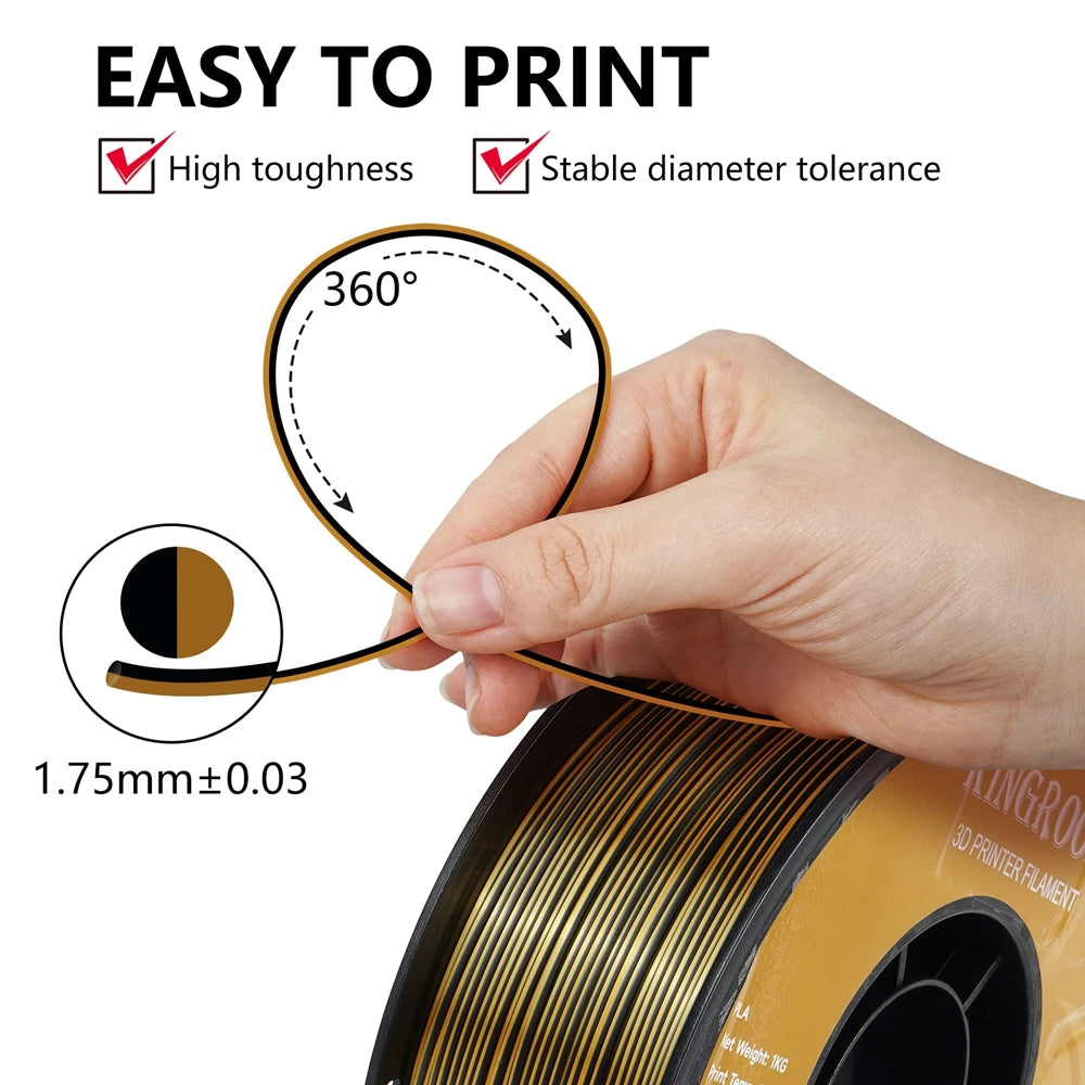 Dual-color Silk PLA Filament 1.75mm 2 Color Coextrusion Glossy 3D Printer Filament PLA, 3kg/pack 1kg each spool