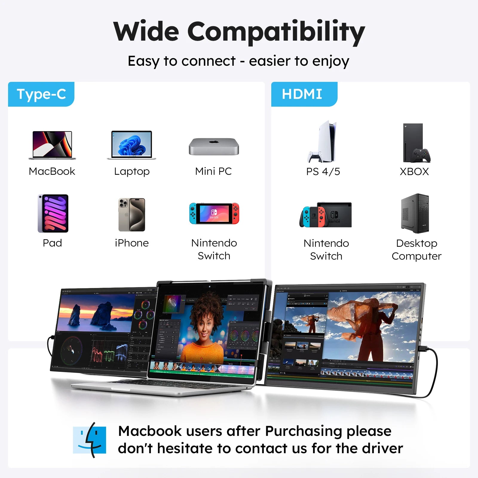 Portable 15.6-Inch Dual Monitor Extender for Laptops | 1080P FHD IPS Display Panel