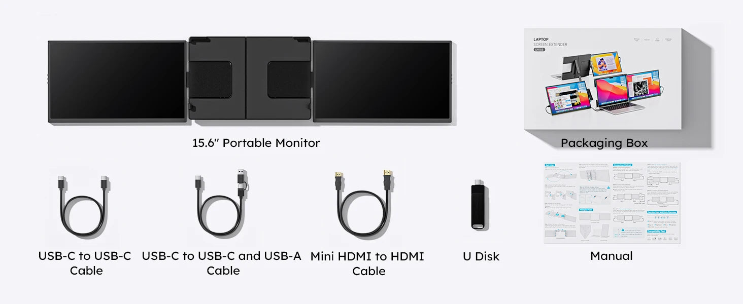 Portable 15.6-Inch Dual Monitor Extender for Laptops | 1080P FHD IPS Display Panel