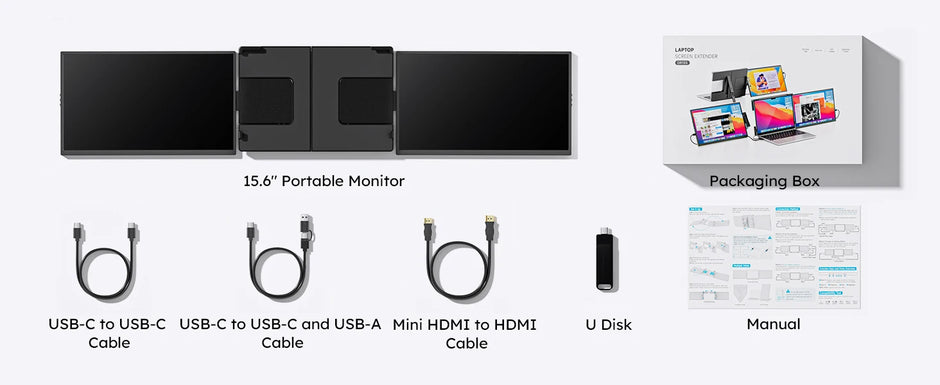 Portable 15.6-Inch Dual Monitor Extender for Laptops | 1080P FHD IPS Display Panel