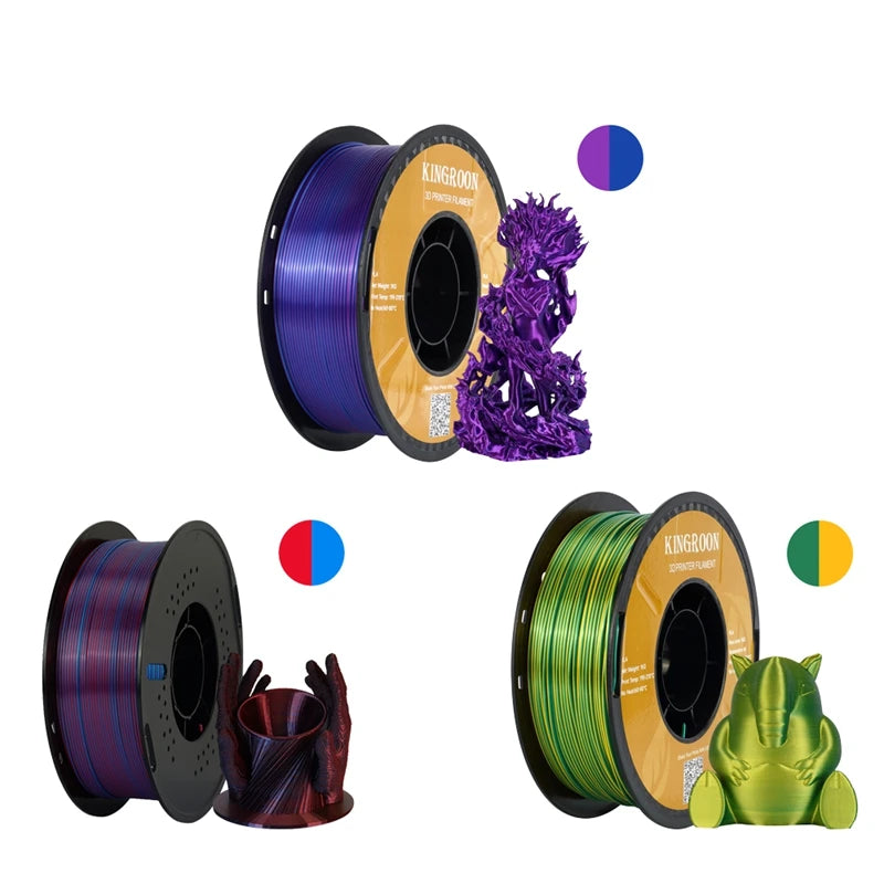 Dual-color Silk PLA Filament 1.75mm 2 Color Coextrusion Glossy 3D Printer Filament PLA, 3kg/pack 1kg each spool