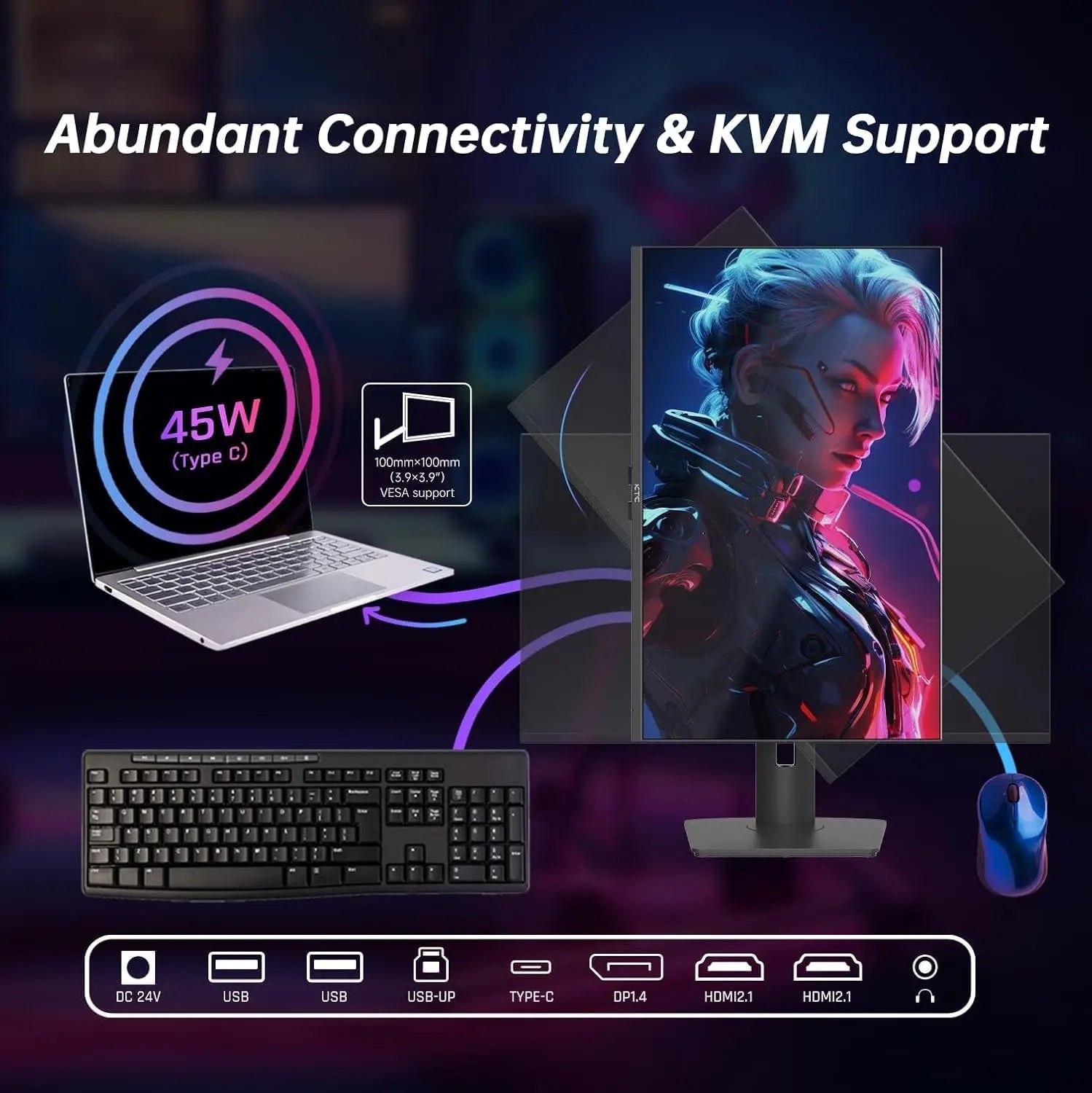 KTC 32-Inch 4K Gaming Monitor | Mini-LED Fast IPS 144Hz 1ms Screen with 45W Type-C