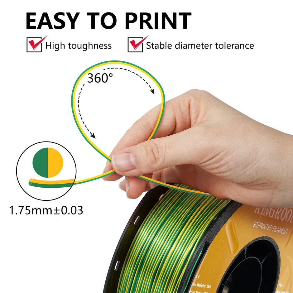 Dual-color Silk PLA Filament 1.75mm 2 Color Coextrusion Glossy 3D Printer Filament PLA, 3kg/pack 1kg each spool