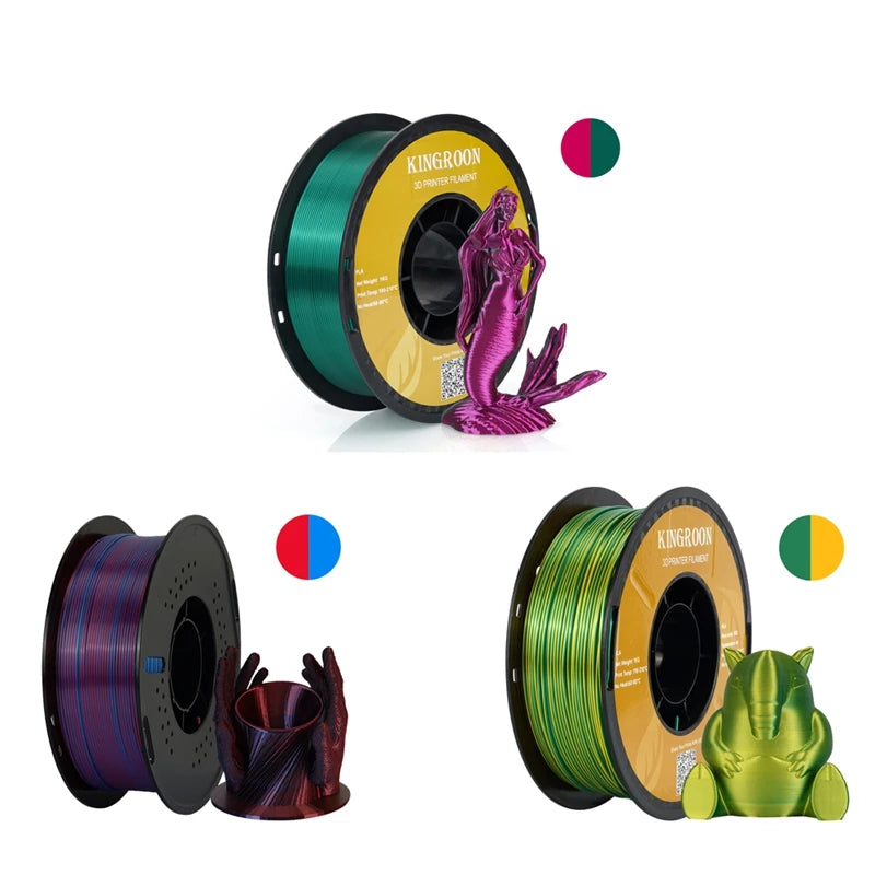 Dual-color Silk PLA Filament 1.75mm 2 Color Coextrusion Glossy 3D Printer Filament PLA, 3kg/pack 1kg each spool