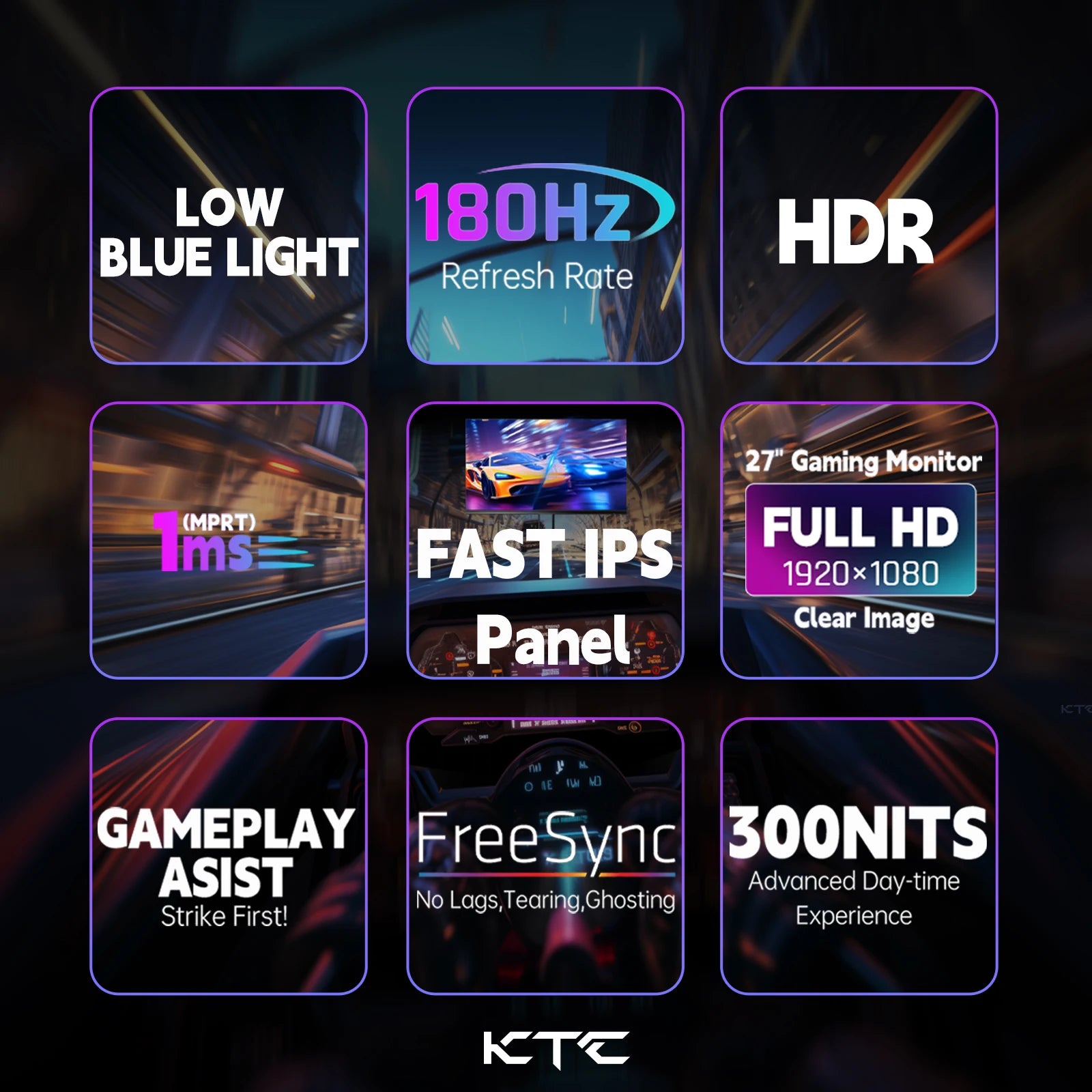 KTC 27-Inch Gaming Monitor | 180Hz Blazing Fast IPS 1080P Screen with 1ms Response