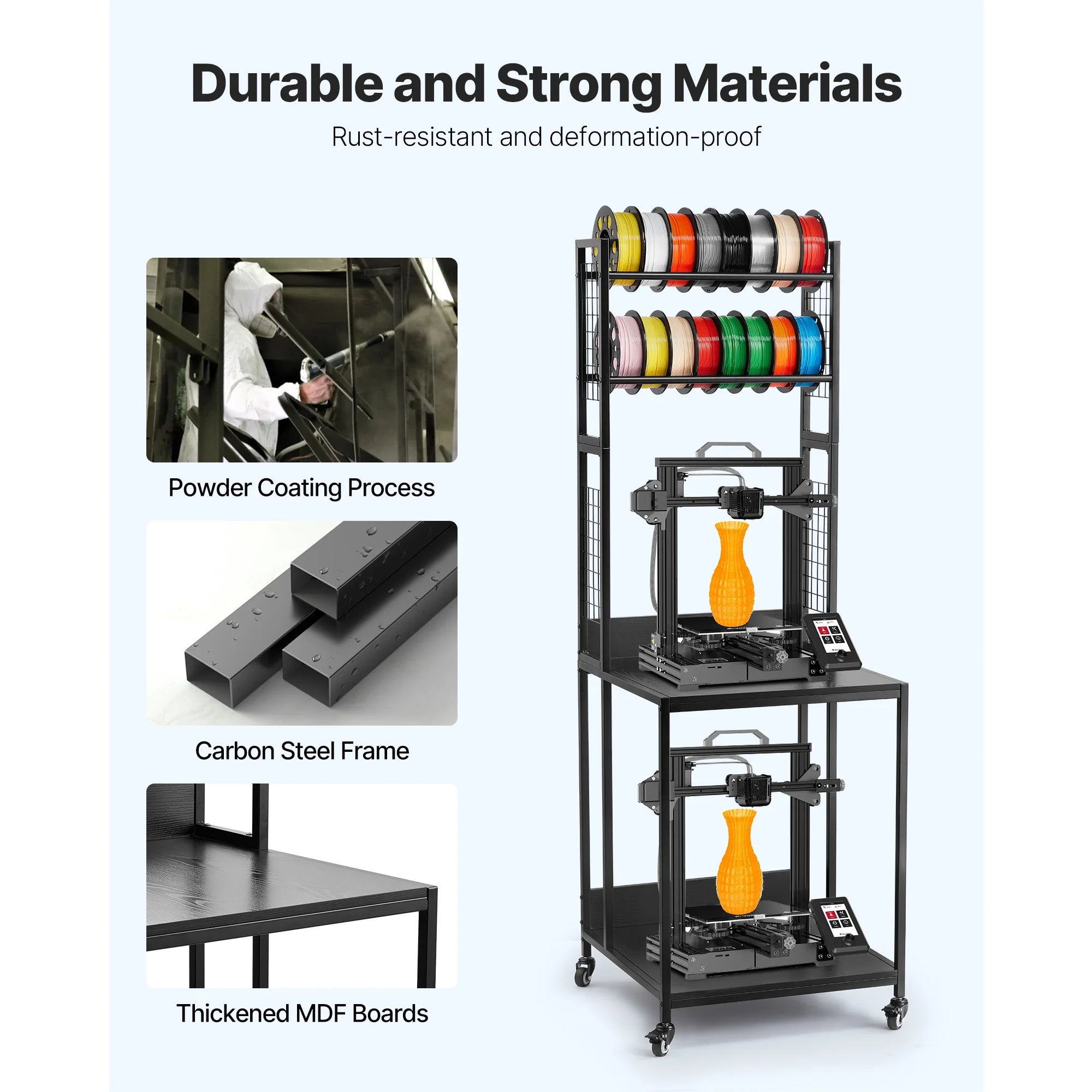 Premium 4-Tier Heavy-Duty 3D Printer Workstation & Filament Storage Cart