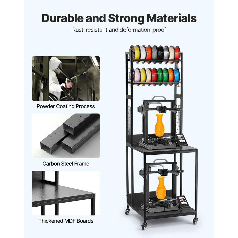 Premium 4-Tier Heavy-Duty 3D Printer Workstation & Filament Storage Cart
