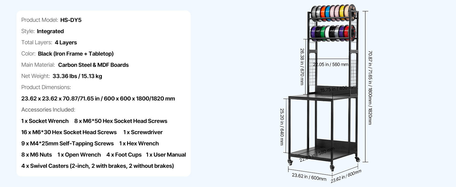 Premium 4-Tier Heavy-Duty 3D Printer Workstation & Filament Storage Cart